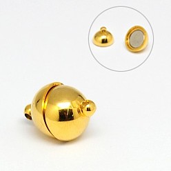 Golden 304 Stainless Steel Magnetic Clasps with Loops, Ion Plating (IP), Round, Golden, 19.5x12mm, Hole: 2.5mm