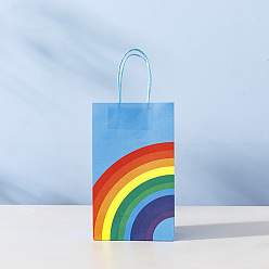 Темно-Голубой Крафт-бумажные пакеты с радужным узором, с ручкой, подарочные пакеты, сумки для покупок, прямоугольные, глубокое синее небо, 13x8x22 см
