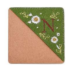 Letter N Embroidery Corner Bookmarks, Personalized Hand Embroidered Bookmark, Flower Felt Triangle Corner Page Marker, for Book Reading Lovers Teachers, Square, Letter.N, 95x95mm