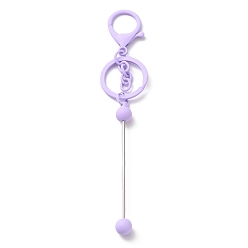 Lilac Spray Painted Alloy Bar Beadable Keychain for Jewelry Making DIY Crafts, with Alloy Lobster Clasps and Iron Ring, Lilac, 15.5~15.8cm