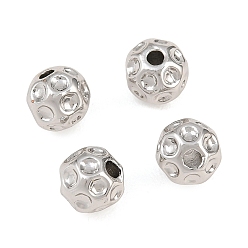 Platinum Brass Textured Spacer Beads, Round, Platinum, 6x5.5mm, Hole: 1.4mm