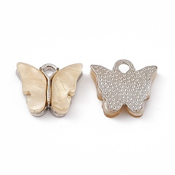 Bisque Acrylic Charms, with Platinum Tone Alloy Finding, Butterfly Charm, Bisque, 13x14x3mm, Hole: 2mm