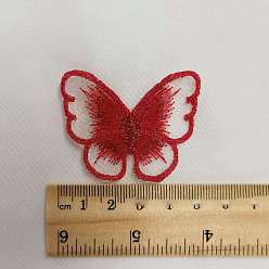 Brique Rouge Organza de broderie de fil métallique informatisé cousu sur des patchs de vêtements, papillon, firebrick, 40x50mm