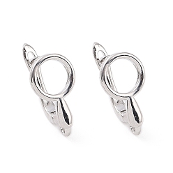 Platinum Brass Hoop Earring Findings with Latch Back Closure, with Horizontal Loop, Hollow Magnifying Glass, Platinum, 19x9x10.5mm, Hole: 1.6mm, Pin: 0.8mm
