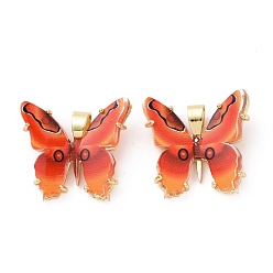 Tomato Opaque Resin Pendants, Butterfly Charm, with Real 18K Gold Plated Brass Findings, Cadmium Free & Lead Free, Tomato, 20.5x23x5mm, Hole: 3.5x6mm