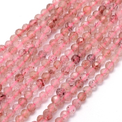 Strawberry Quartz Natural Strawberry Quartz Beads Strands, Round, Faceted, 4mm, Hole: 1mm, about 105pcs/strand, 15.35 inch(39cm)
