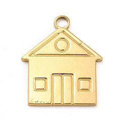 Real 18K Gold Plated Ion Plating(IP) 201 Stainless Steel Pendants, House Charms, Real 18K Gold Plated, 23x19.5x1.5mm, Hole: 2.5mm