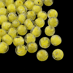 Yellow Handmade Luminous Lampwork Beads, Round, Yellow, 8mm, Hole: 1mm
