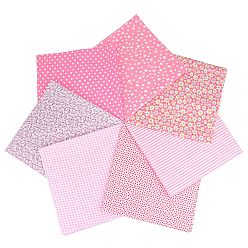 Pink Printed Cotton Fabric, for Patchwork, Sewing Tissue to Patchwork, Quilting, Flower/Polka Dot/Tartan/Striped/Star Pattern, Pink, 25x25cm, 7pcs/set