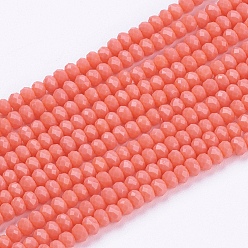 Salmon Opaque Solid Color Glass Bead Strands, Imitation Jade, Faceted, Rondelle, Salmon, 3x2mm, Hole: 0.8mm, about 185~190pcs/strand, 15.5~16 inch(39.3~40.6cm)