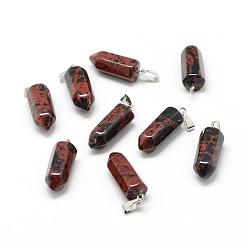 Mahogany Obsidian Natural Mahogany Obsidian Gemstone Pointed Pendants, with Platinum Tone Brass Findings, Bullet, 25~26x9x8mm, Hole: 7x3mm