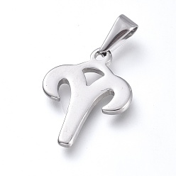 Aries 304 Stainless Steel Pendants, Constellation/Zodiac Sign, Stainless Steel Color, Aries, 22x17.2x1.8mm, Hole: 3x7.2mm