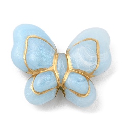 Light Sky Blue Plating Acrylic Beads, Golden Metal Enlaced, Butterfly, Light Sky Blue, 17.5x21x6mm, Hole: 1.8mm, about 415pcs/500g