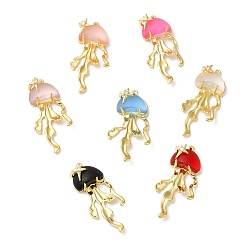 Mixed Color Resin Imitation Jelly Pendants, Jellyfish Charms with Rack Plating Real 18K Gold Plated Brass Findings, Cadmium Free & Lead Free, Long-Lasting Plated, Mixed Color, 45x21.5x9.5mm, Hole: 1.6mm