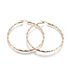 Golden 304 Stainless Steel Big Hoop Earrings, Hypoallergenic Earrings, Twisted Ring, Golden, 10 Gauge, 62x60x2.5mm, Pin: 0.8mm