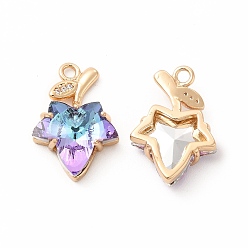 Violet Brass with K9 Glass Charms, Golden Maple Leaf Charms, Violet, 20.5x13.5x5.5mm, Hole: 1.8mm