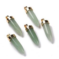 Green Aventurine Natural Green Aventurine Pointed Pendants, Cone Charms, with Golden Tone Alloy and Iron Findings, 42.5~46x14~15mm, Hole: 8x6mm