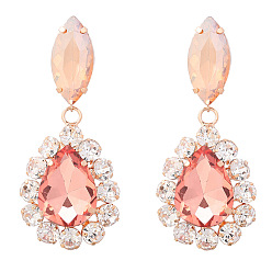 Rose gold Sparkling Diamond Waterdrop Earrings for Women - Exaggerated European and American Alloy Ear Jewelry with Claw Chain, Perfect for Parties!