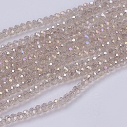 Light Grey Electroplate Glass Beads Strands, Full Rainbow Plated, Faceted, Rondelle, Light Grey, 3x2mm, Hole: 0.8mm, about 185~190pcs/strand, 14.9~17.3 inch(38~44cm)