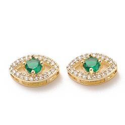 Зеленый лайм Стойки обшивки латунь кубического циркония многожильных ссылки, без кадмия и без свинца, долговечное покрытие из настоящего золота 18 k, глаз, зеленый лайм, 14x8.5x6.5 мм, отверстие : 11x6 мм