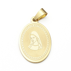 Golden 304 Edelstahl Anhänger, Oval mit Jungfrau Maria, golden, 34x22x2 mm, Bohrung: 5x7 mm