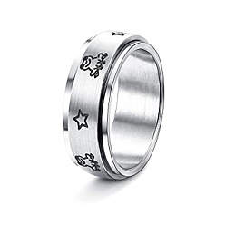 Звезда Вращающиеся кольца из нержавеющей стали, с лягушкой рисунком, звезда, 8 мм, размер США 7 (17.3 мм)