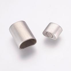 Stainless Steel Color 304 Stainless Steel Magnetic Clasps with Glue-in Ends, Rectangle, Frosted, Stainless Steel Color, 18x13x8mm, Hole: 5x9.5mm