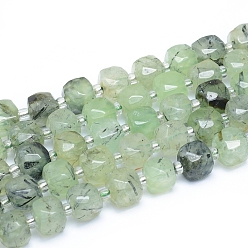 Prehnite Natural Prehnite Beads Strands, Faceted, Cube, Alice Blue, 9~10.5x9~10.5x9~10.5mm, Hole: 1mm, about 32pcs/strand, 15.55 inch(39.5cm)