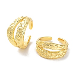 Real 18K Gold Plated Textured Brass Open Cuff Rings for Women, Real 18K Gold Plated, US Size 8(18.1mm)