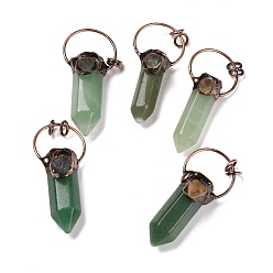 Green Aventurine Natural Green Aventurine Big Pendants, with Red Copper Tone Tin Findings, Lead & Nickel & Cadmium Free, Bullet, 53~73x24~33x17~26mm