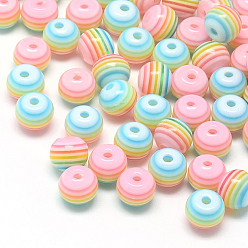 Colorful Transparent Stripe Resin Beads, Round, Pink, 6mm, Hole: 1mm