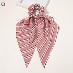 Bubble gauze striped triangle scarf - pink Chic Floral Hair Accessory for Women - Triangle Ribbon Peony Bow Scrunchie Headband