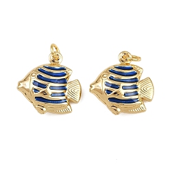 Синий Латунные эмалевые подвески-рыбки, прелести морских животных, с прыжковых колец, золотые, стойки покрытие, без кадмия и без свинца, долговечный, синие, 18x17.5x6 мм, отверстие : 3.4 мм