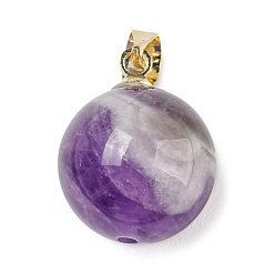 Amethyst Natural Amethyst Sphere Pendants, Round Charms with Golden Plated Alloy Snap on Bails, 15.5x12mm, Hole: 3.6x4.8mm