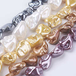 Mixed Color Shell Pearl Beads Strands, Nuggets, Mixed Color, 9~28x8~27x7~20mm, Hole: 1mm, about 17~23pcs/strand, 15.7 inch(39.8cm)