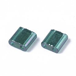 Teal 2-Hole Transparent Glass Seed Beads, AB Colours, Rectangle, Teal, 5x4.5~5.5x2~2.5mm, Hole: 0.5~0.8mm