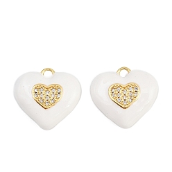 Белый Латунные микро проложить кубического циркония подвески, сердце, с эмалью, реальный 18 k позолоченный, без кадмия и без свинца, стойки покрытие, долговечный, белые, 19x20x6 мм, отверстие : 2 мм