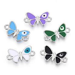 Mixed Color Alloy Enamel Connector Charms, Cadmium Free & Lead Free, Butterfly with Evil Eye Links, Platinum, Mixed Color, 10x17.5x2mm, Hole: 1.6mm