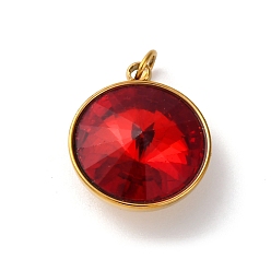 Красный 316 подвески из граненого стекла из нержавеющей стали, плоско-круглые, ионное покрытие (ip), реальный 18 k позолоченный, с петлей, красные, 15.5x13.5x7 мм, отверстие : 2.5 мм