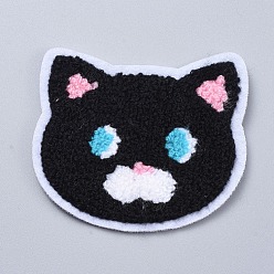 Black Computerized Embroidery Cloth Sew on Patches, Costume Accessories, Appliques, Cat Shape, Black, 67x79x4mm