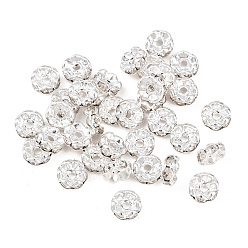 Посеребрённый Покрытие стойки латунные распорные бусины со стразами, волнистый край, 925 серебро покрытием, 6x3 мм, отверстие : 1 мм