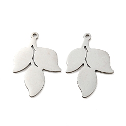Stainless Steel Color 304 Stainless Steel Pendants, Laser Cut, Leaf Charm, Stainless Steel Color, 23.7x16.5x1mm, Hole: 1.2mm