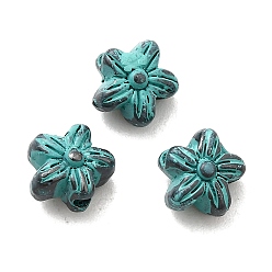 Античный Бронзовый Зеленый Сплавочные овальные бусины тибетского стиля , цветок, без кадмия, без никеля и без свинца, долговечный, античная бронза и зеленая патина, 6.5x7x4.5 мм, отверстие : 1.2 мм