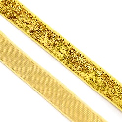 Gold Metallic Polyester Ribbon, for Bowknot Making, Garment Accessory, Glitter Powder, Gold, 3/8 inch(10mm), about 49.21 Yards(45m)/Roll