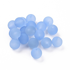 Bleu Bleuet Perles acryliques transparentes, de Style caoutchouté, givré, ronde, bleuet, 16x15mm, Trou: 2.8mm