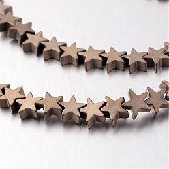 Antique Bronze Plated Electroplate Non-magnetic Synthetic Hematite Bead Strands, Frosted, Star, Antique Bronze Plated, 8x8x3mm, Hole: 1mm, about 68pcs/strand, 15.7 inch