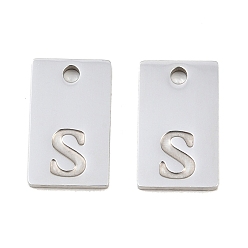 Letter S 304 Stainless Steel Pendants, Rectangle with Letter Charms, Stainless Steel Color, Letter S, 16x10x1.4mm, Hole: 1.8mm