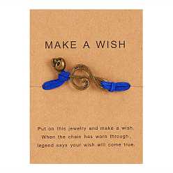 Blue Alloy Music Note Link Bracelet with Chenille Cord for Women, Blue, 7-1/8 inch(18cm)
