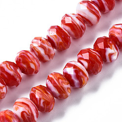 Red Handmade Lampwork Beads Strands, Abacus, Faceted, Red, 11.5x8.5mm, Hole: 1.5mm, about 45pcs/strand, 15.16 inch(38.5cm)