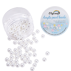 White Olycraft Eco-Friendly Plastic Imitation Pearl Beads, High Luster, Grade A, No Hole Beads, Round, White, 10mm, 100pcs/box